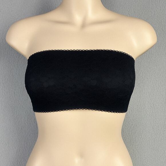 Rene Rofe Black Lace Bandeau Bra‎ M/L Strapless Bralette Removable Pads NWT - Picture 1 of 11